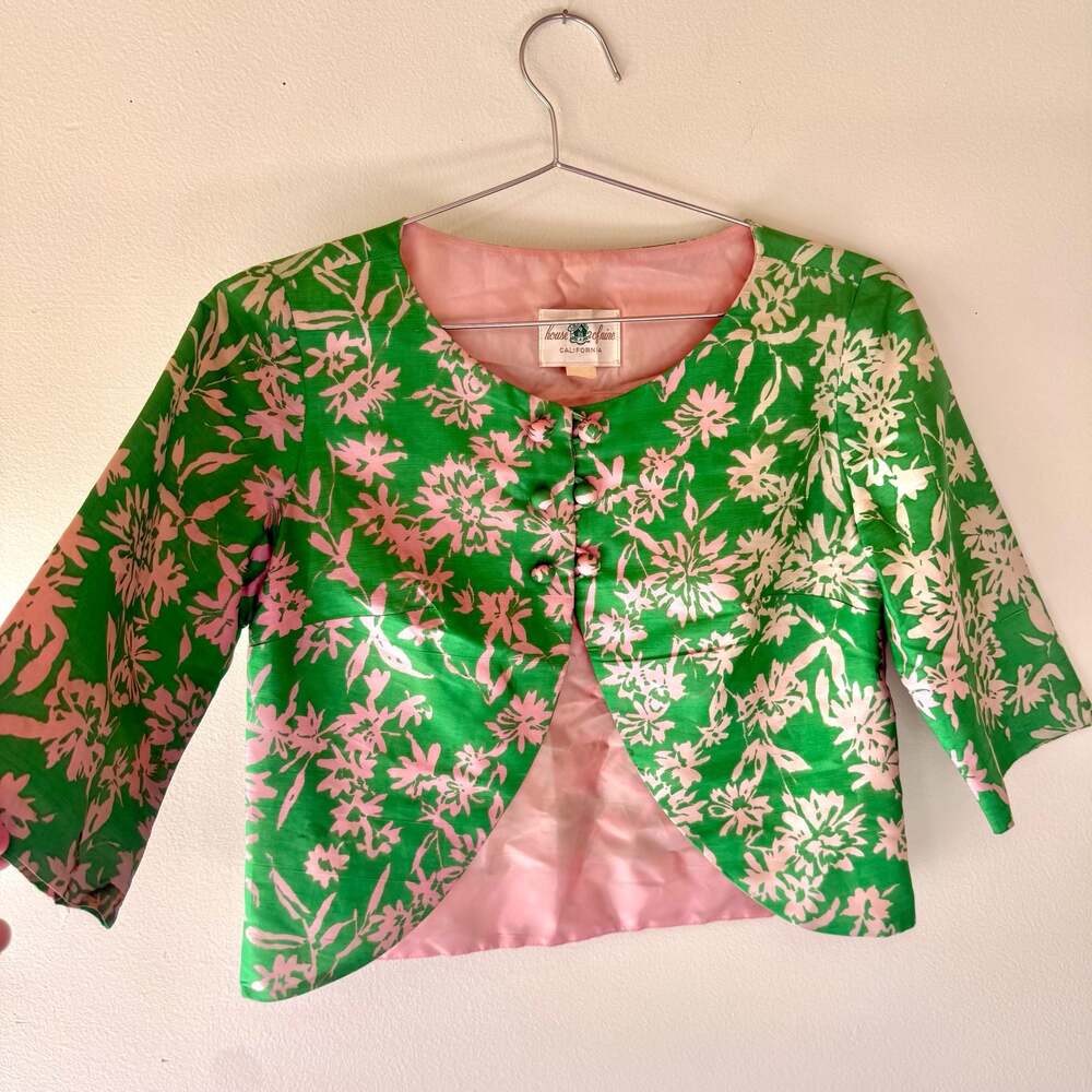 Vintage Floral Silk Bolero Cropped Jacket